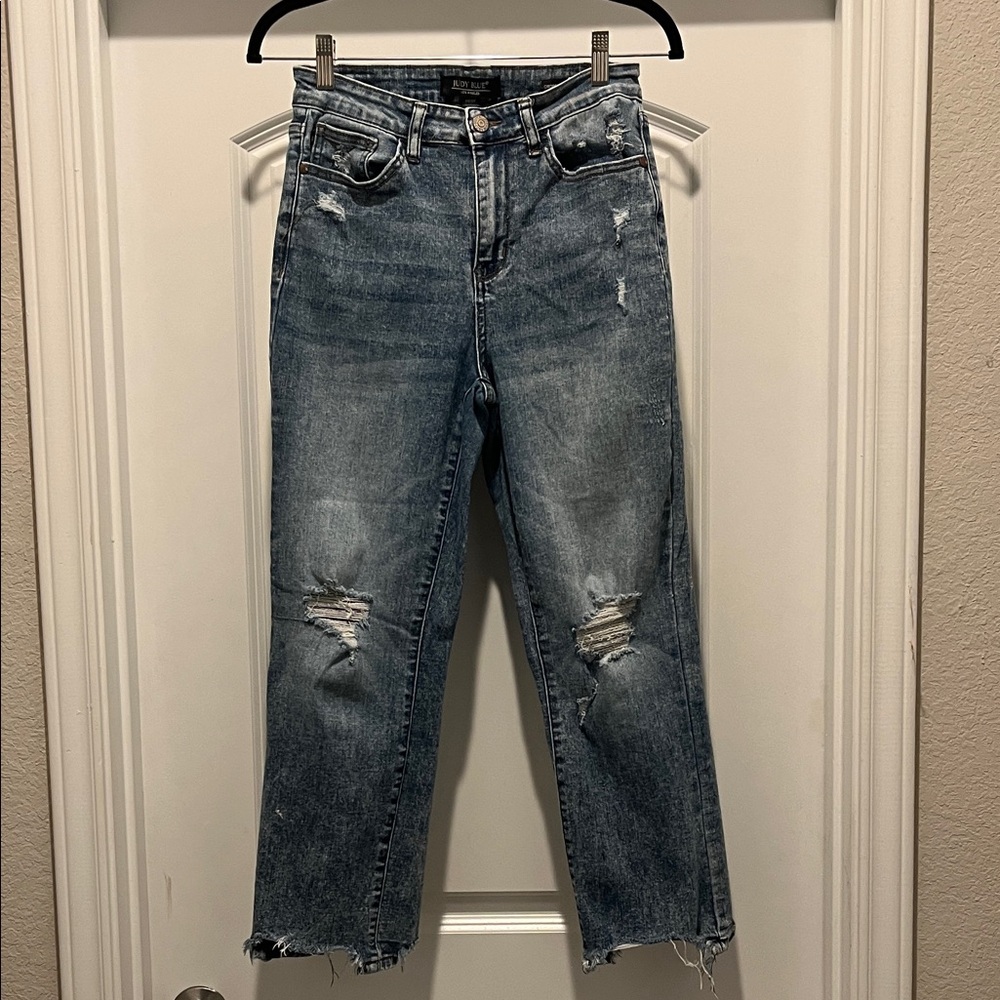 Judy Blue Distressed Cropped Bootcut Jeans